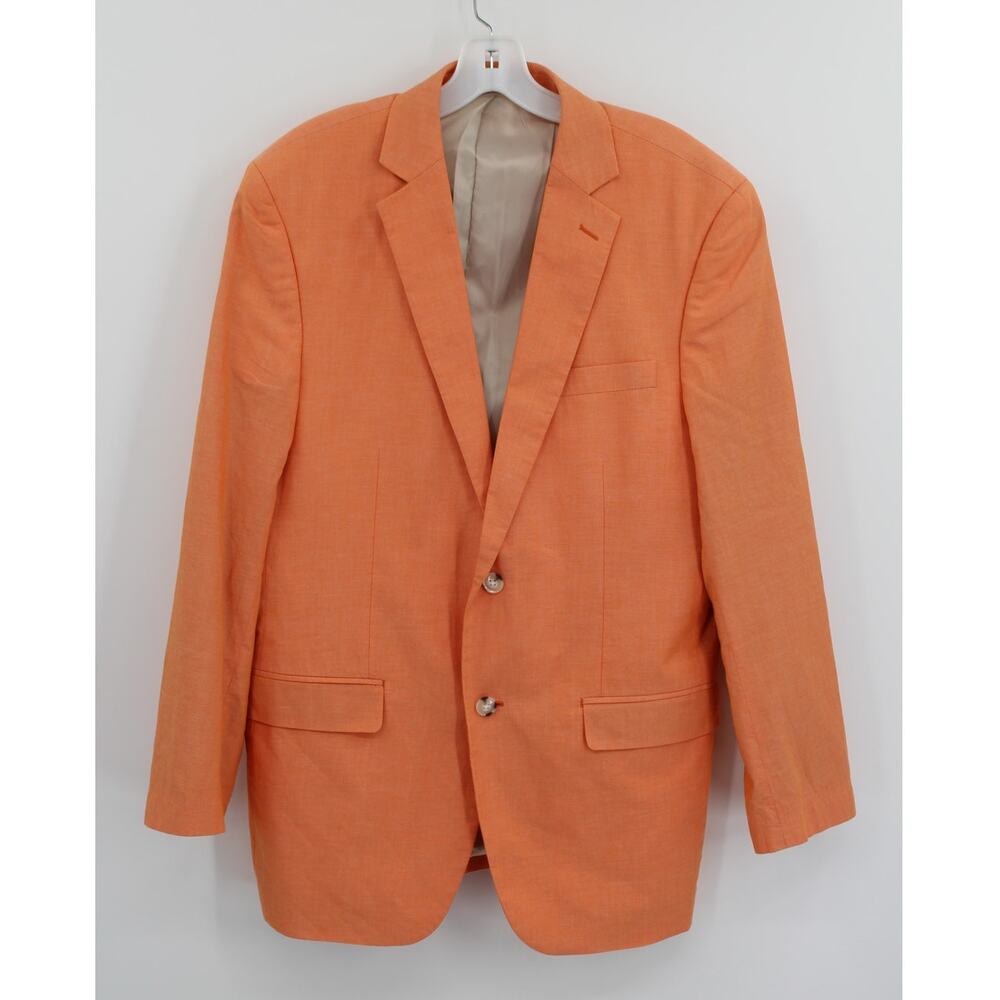 Alan Flusser Mens Solid Orange Blazer 42R Cotton Stretch 2 Button